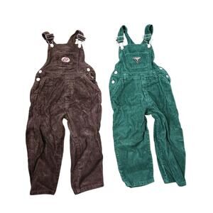 Lot Of 2 Vintage In Design Kids Corduroy Overalls Size 3T Green Brown